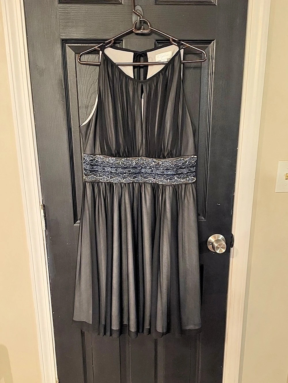 K. Jordan Beaded Waist Midi Dress in Black Size 14 Like New